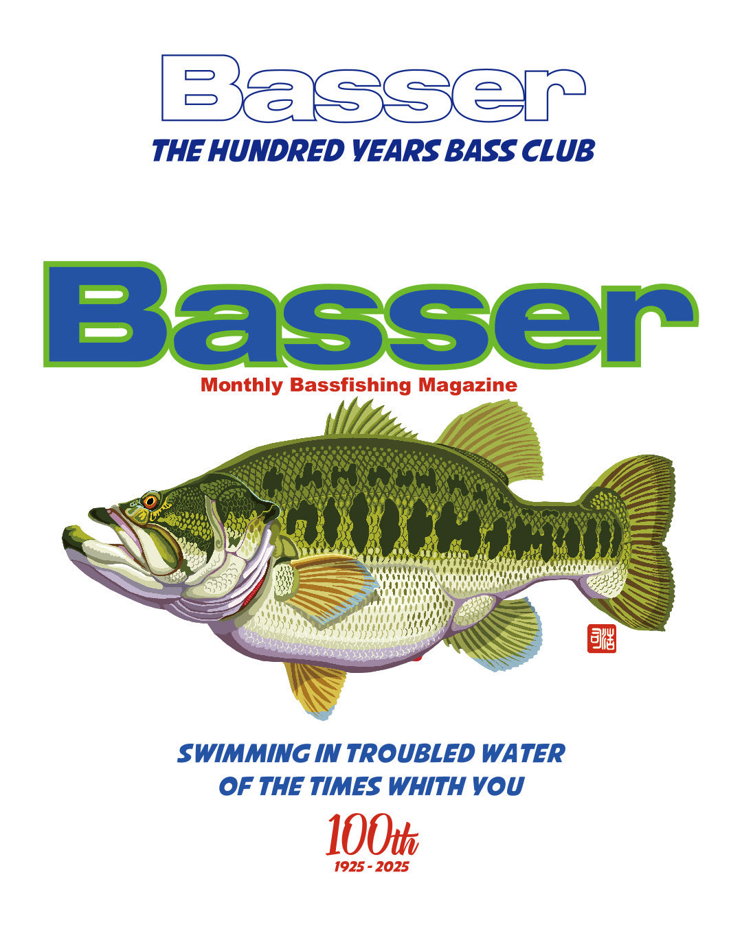 THE HANDRED YEARS BASS CLUB×Basser 100TH BASS FISHING T-shirt by 八百板浩司