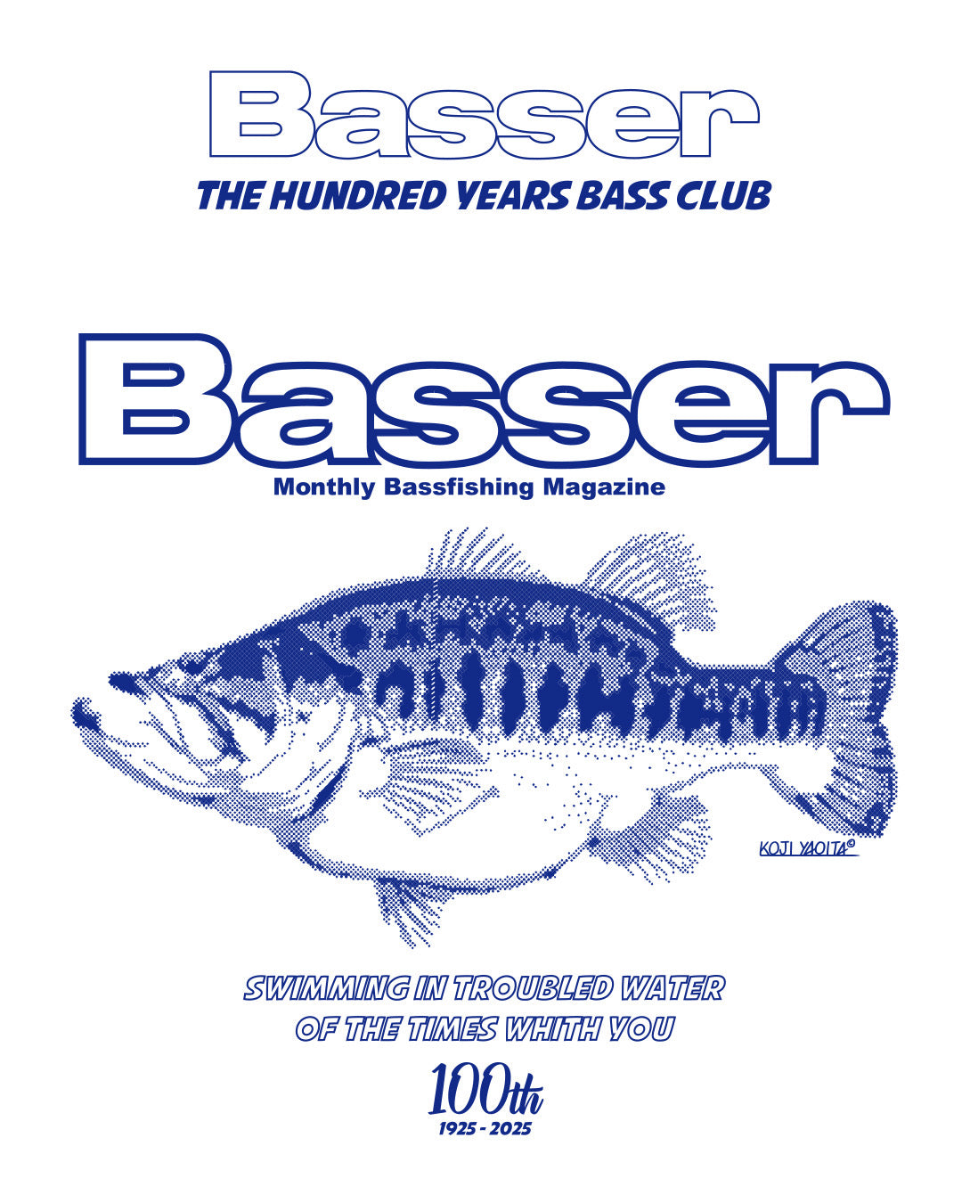 THE HANDRED YEARS BASS CLUB×Basser 100TH BASS FISHING T-shirt by 八百板浩司